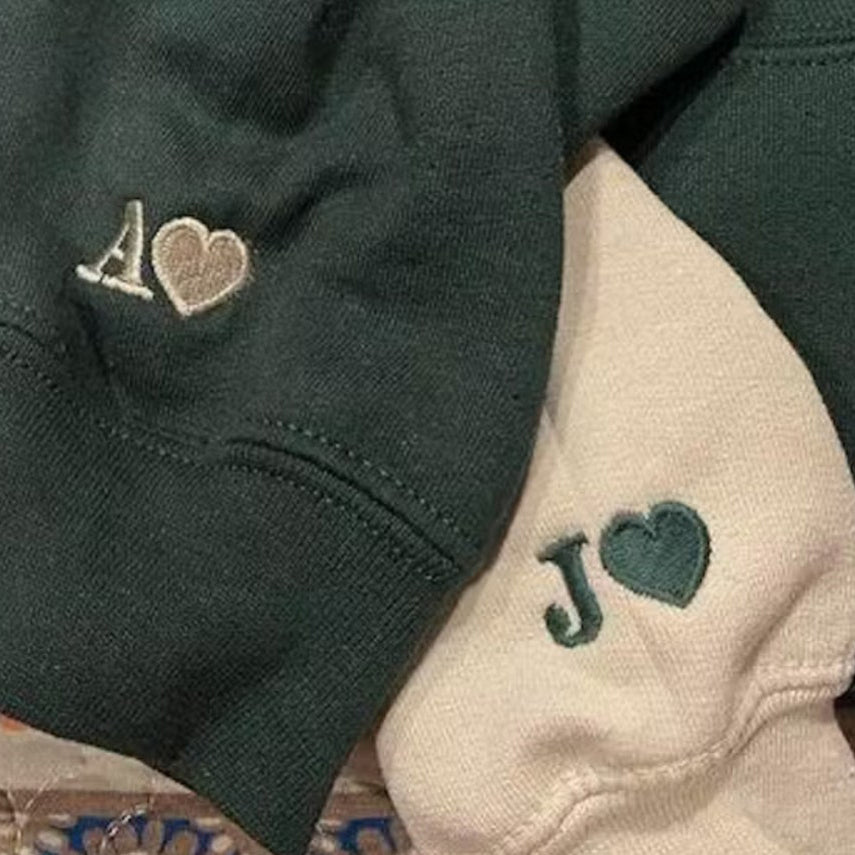 Custom Embroidered Roman Numeral Sweatshirt with Initial on Sleeve Gift for Couple & Anniversary