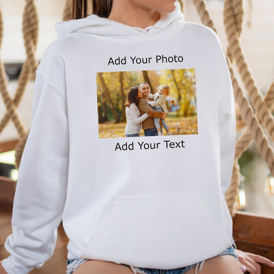 Custom Photo Text Hoodie Personalized Your Own Photo Pullover Gift for Friend & Family