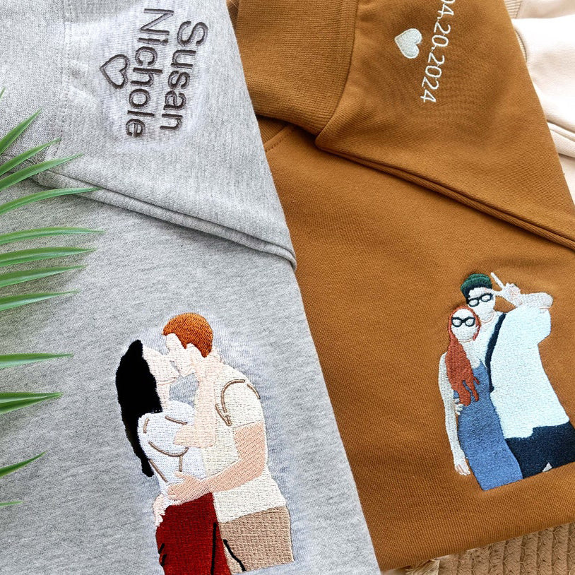 Custom Couple Sweatshirt Embroidered Couple Photo Portrait Sweatshirt Gift