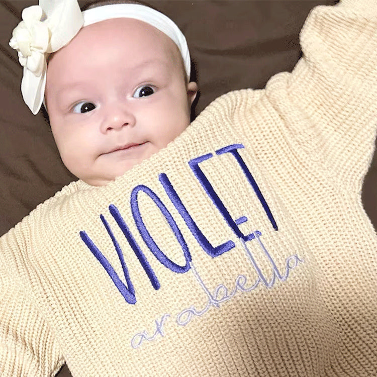 Personalized Baby Sweater Custom Embroidered Toddler Knit Chunky Sweater