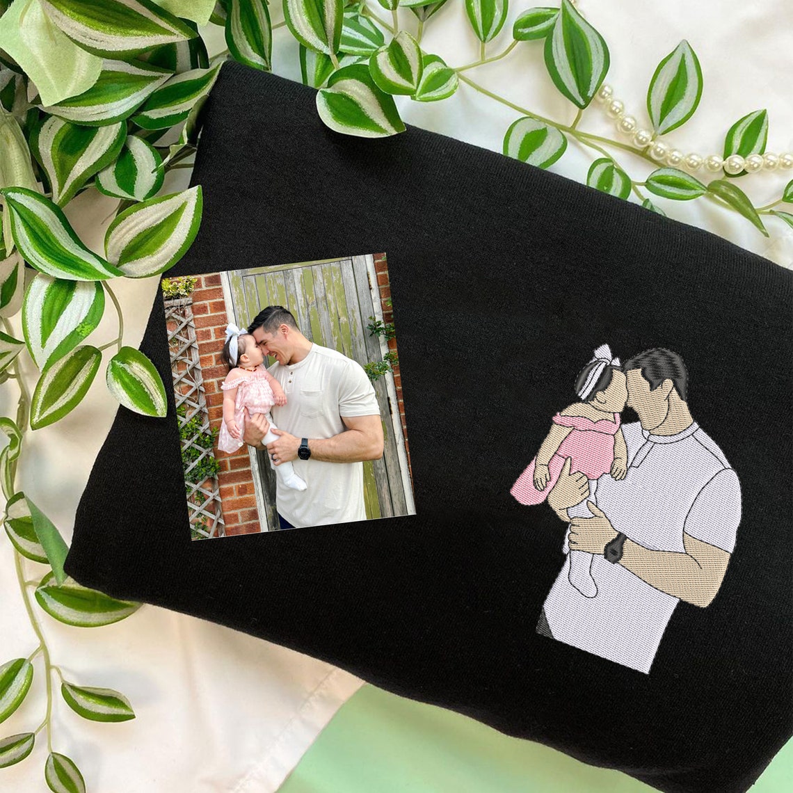Custom Couple Sweatshirt Embroidered Couple Photo Portrait Sweatshirt Gift