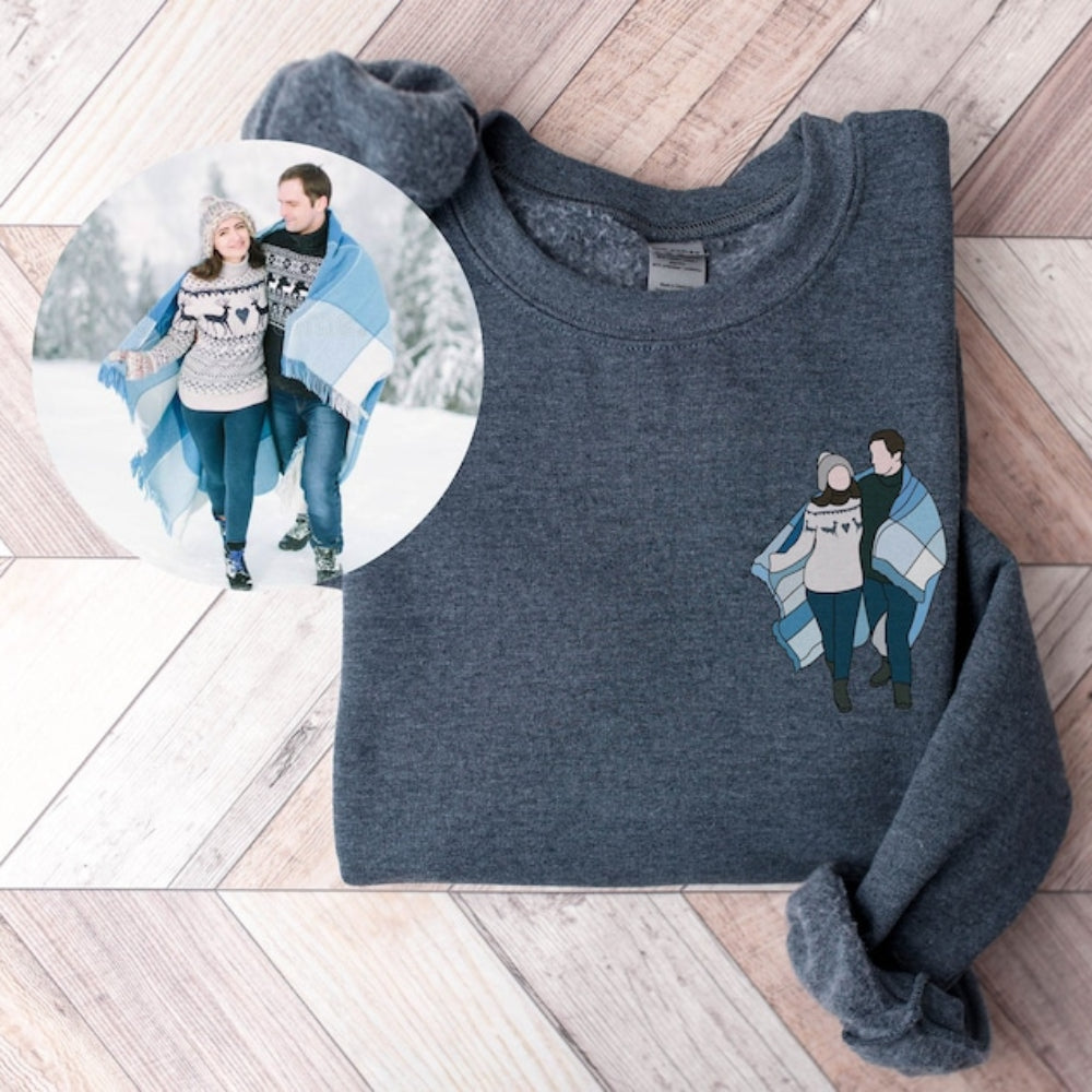 Custom Couple Sweatshirt Embroidered Couple Photo Portrait Sweatshirt Gift