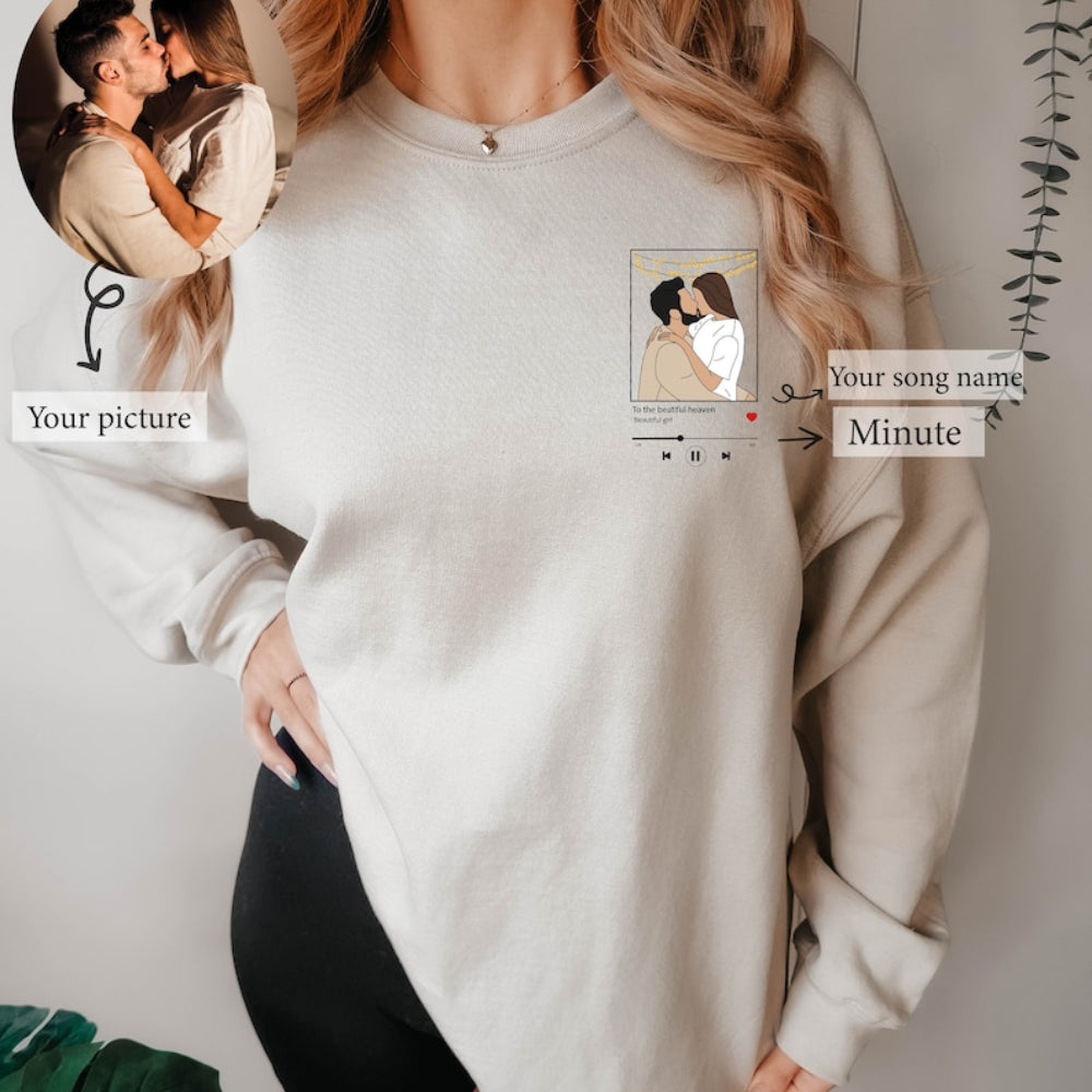 Custom Couple Portrait From Photo with Music Album Printed Sweatshirt