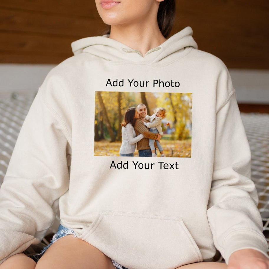 Custom Photo Text Hoodie Personalized Your Own Photo Pullover Gift for Friend & Family