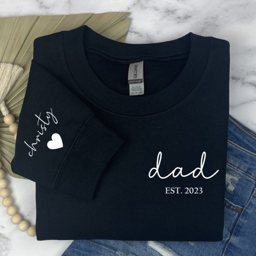Personalized Dad Sweatshirt Custom Papa Est Year Sweatshirt with Kids Names on Sleeves