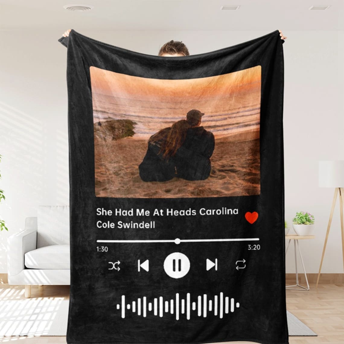 Custom Spotify Photo Blanket Personalized Music Blanket with Your Favorite Song Gift for Friends & Family