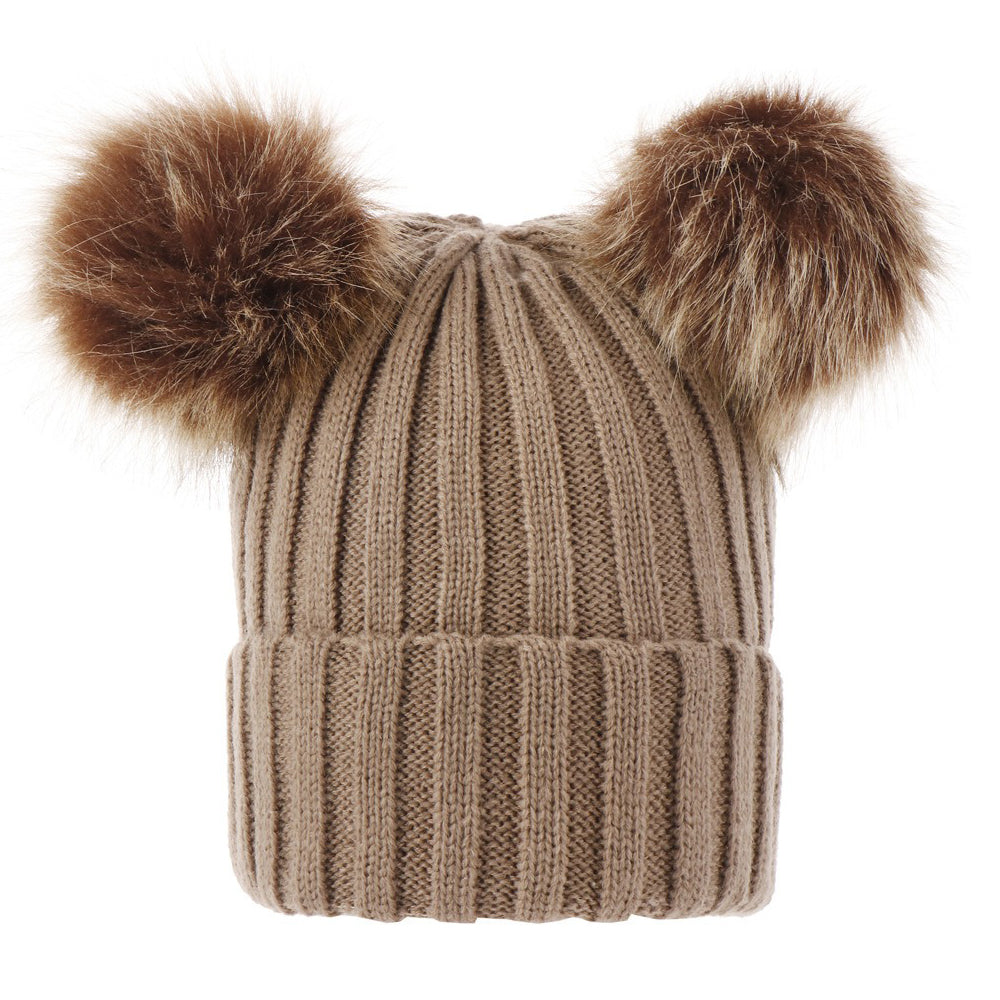 Custom Beanie Personalized Embroidered Name Faux Fur Double Pom Pom Beanie
