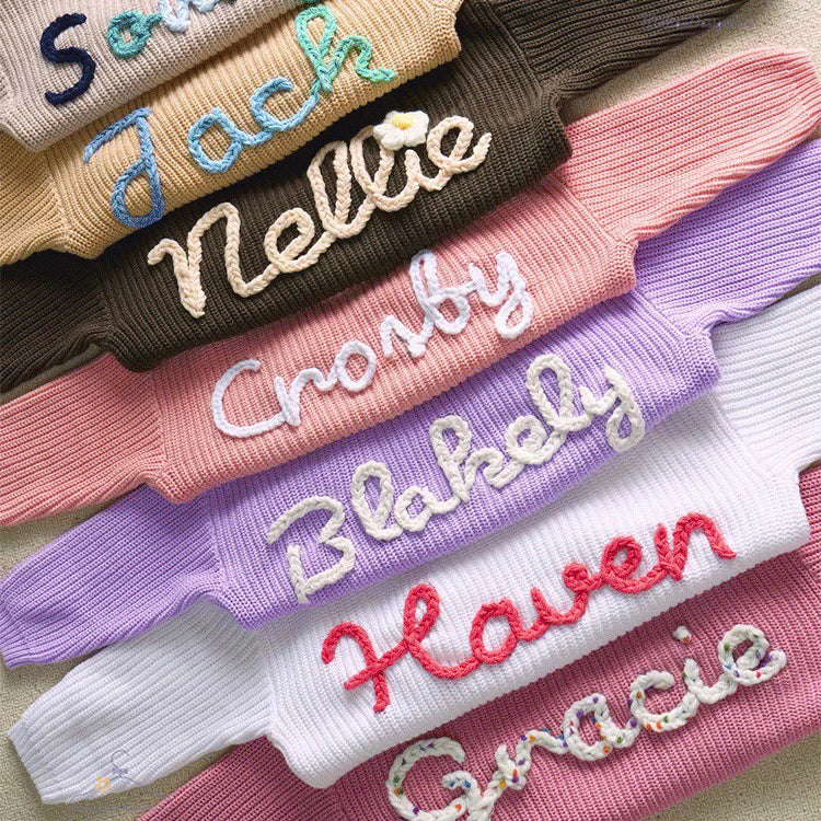 Personalized Embroidered Baby Sweater Custom Kids Name Knit Chunky Sweater