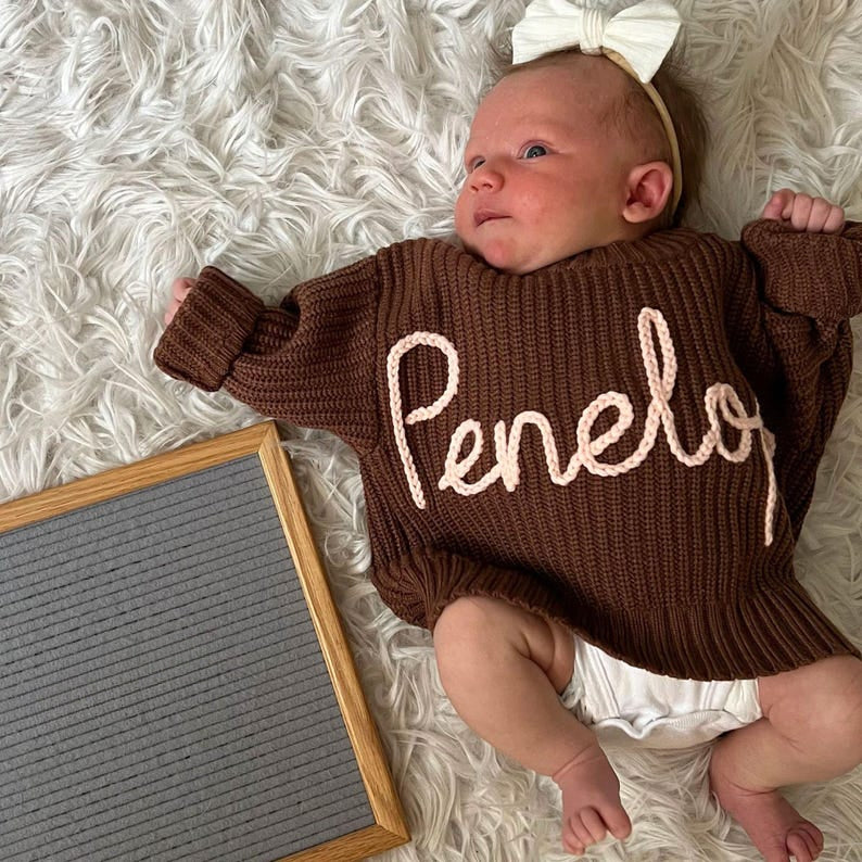 Newborn Sweater Custom Hand Embroidered Baby Sweater with Name