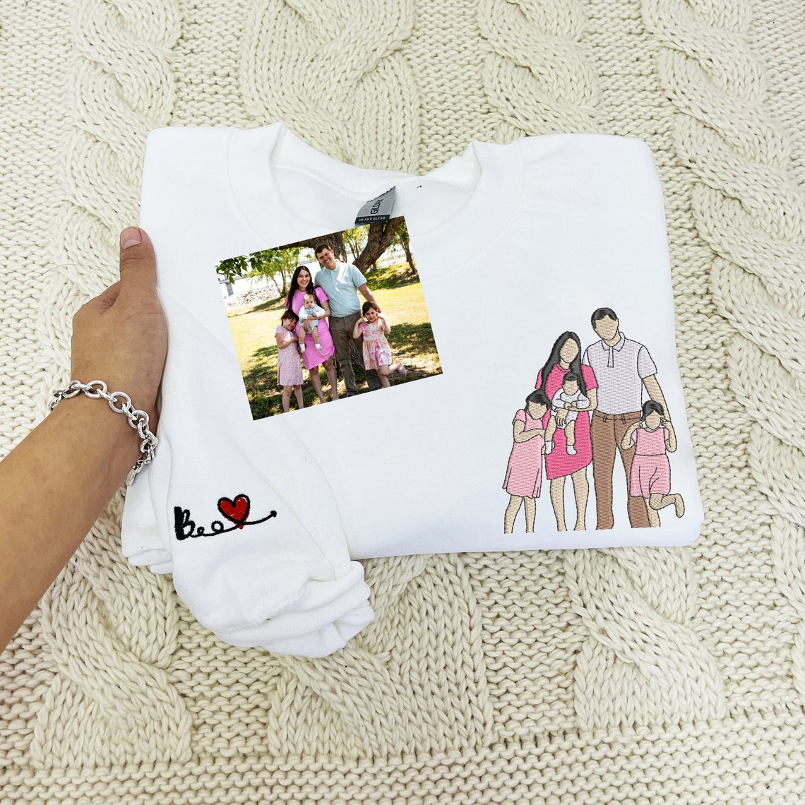 Custom Couple Sweatshirt Embroidered Couple Photo Portrait Sweatshirt Gift
