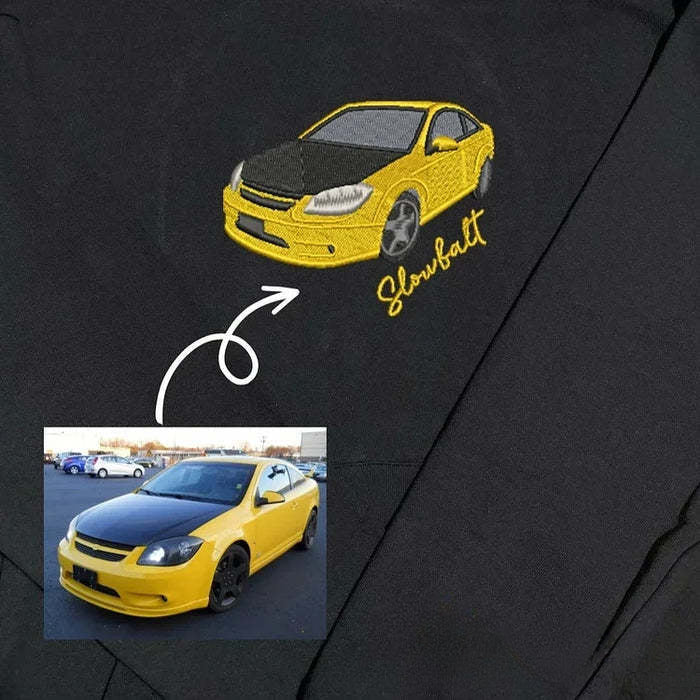 Customized Embroidered Car Sweatshirt Personalized Car Portrait from Photo Sweatshirt Gift For Auto Lovers