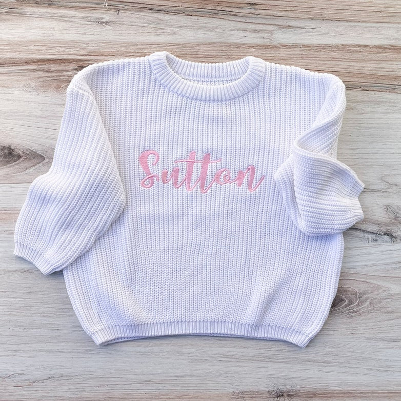 Personalized Embroidered Sweater Custom Oversized Chunky Baby Name Sweater