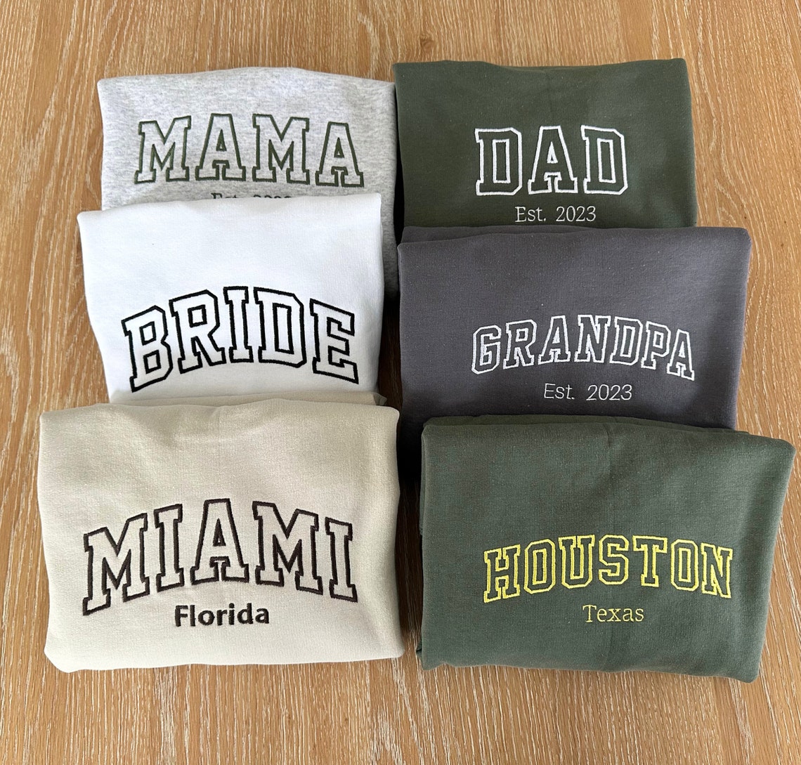 Personalized Embroidered Text Sweatshirt Custom Text Sweatshirt for Team Group & College