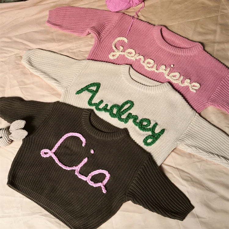 Personalized Embroidered Baby Sweater Custom Kids Name Knit Chunky Sweater