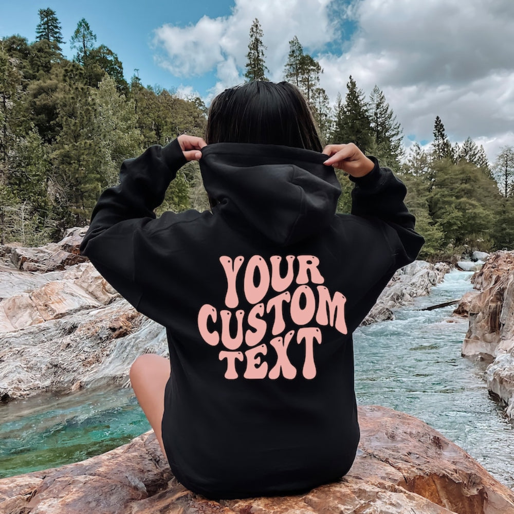 Custom Wavy Text Hoodie Funny Personalized Vocation Mode Text Printed Hoodie