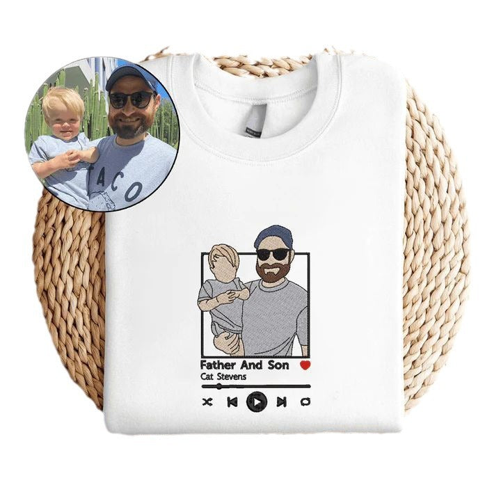 Custom Embroidered Spotify Sweatshirt Couple Portrait from Photo with Music Player Sweatshirt