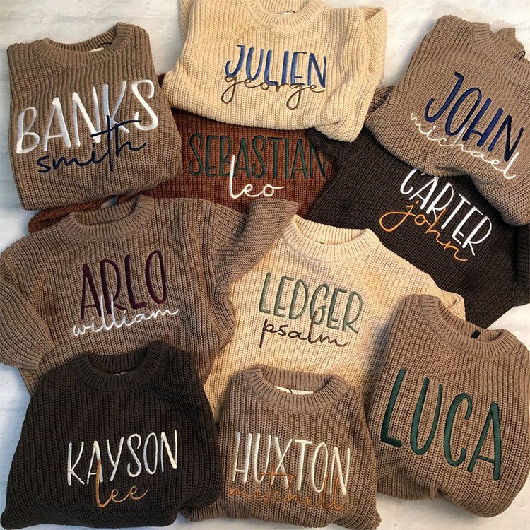 Personalized Baby Sweater Custom Embroidered Toddler Knit Chunky Sweater