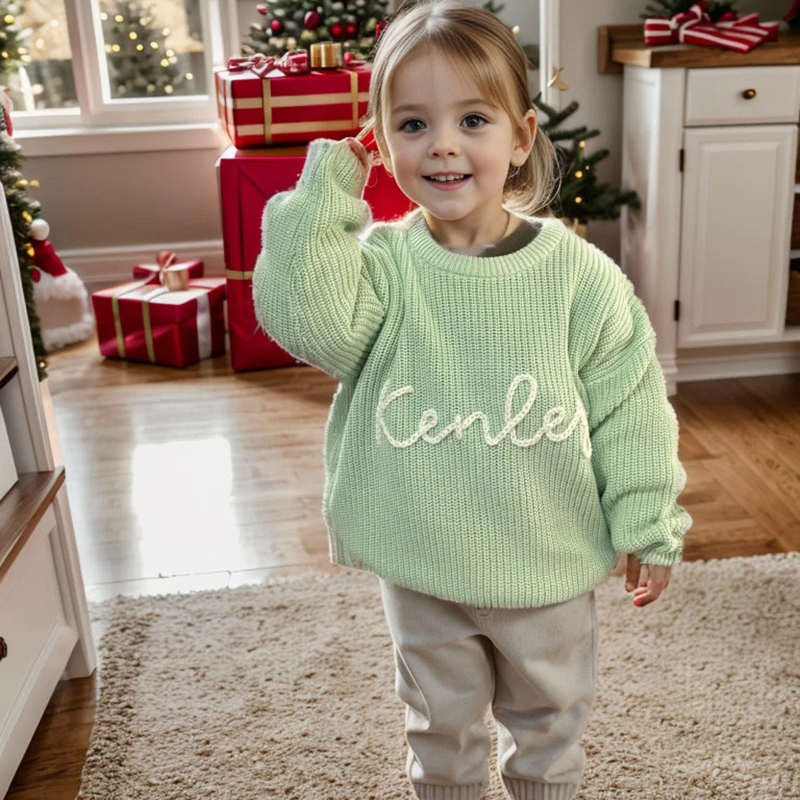 Personalized Embroidered Baby Sweater Custom Kids Name Knit Chunky Sweater
