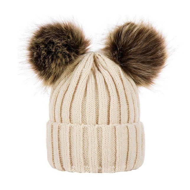Custom Beanie Personalized Embroidered Name Faux Fur Double Pom Pom Beanie
