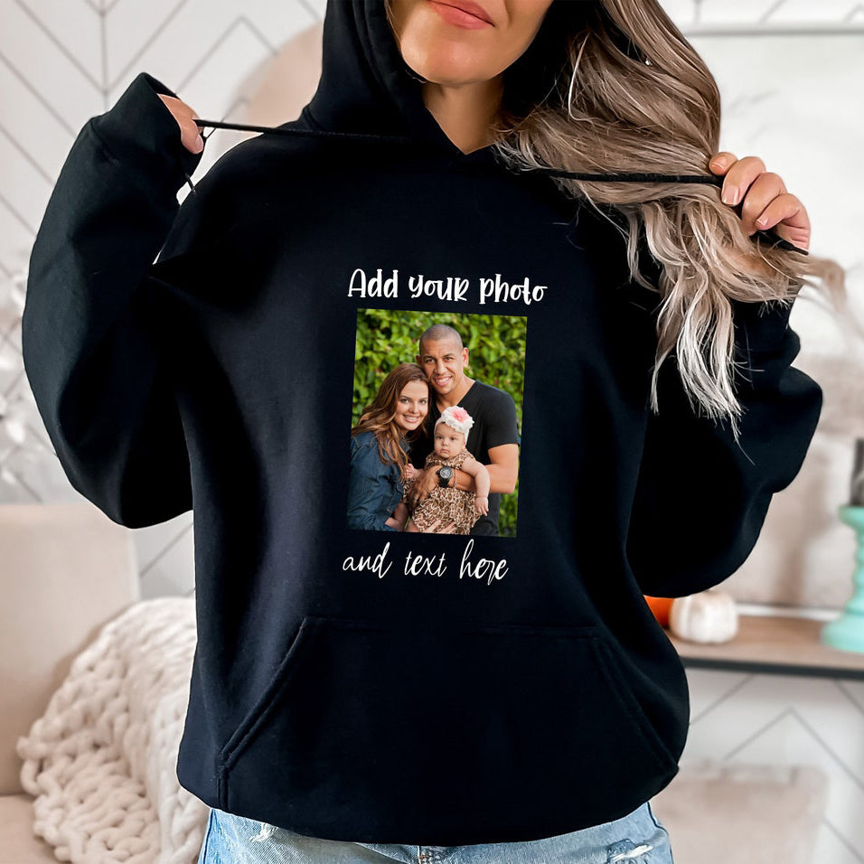 Custom Photo Text Hoodie Personalized Your Own Photo Pullover Gift for Friend & Family