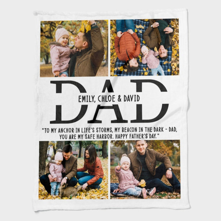 Personalized Family Photos Puzzle Blankets Custom Multi Photos Blanket Gift for Dad
