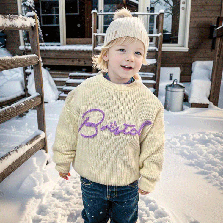 Personalized Embroidered Baby Sweater Custom Kids Name Knit Chunky Sweater