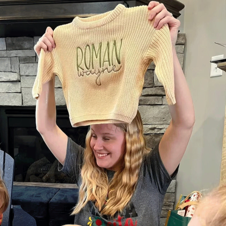 Personalized Baby Sweater Custom Embroidered Toddler Knit Chunky Sweater
