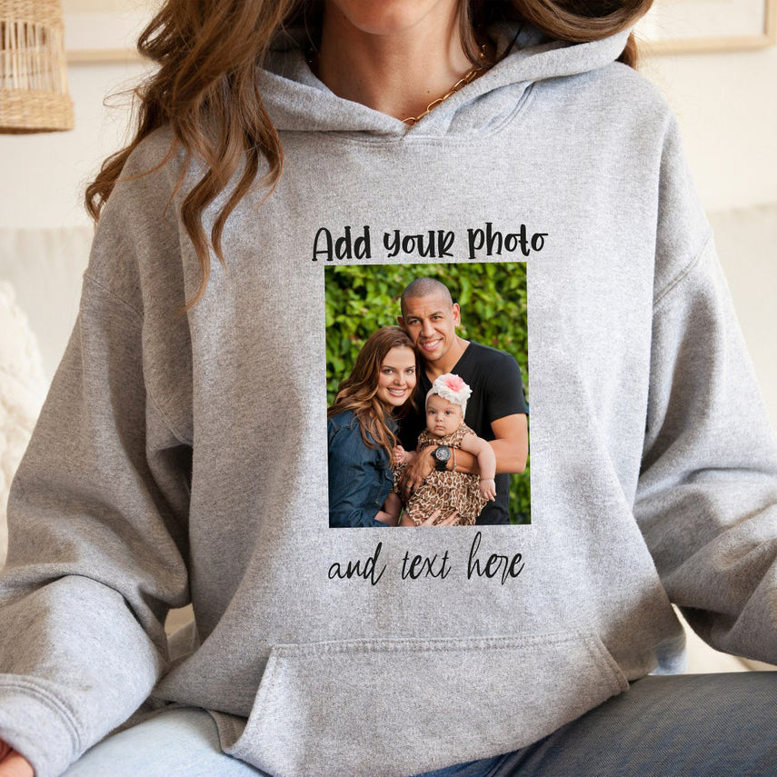 Custom Photo Text Hoodie Personalized Your Own Photo Pullover Gift for Friend & Family
