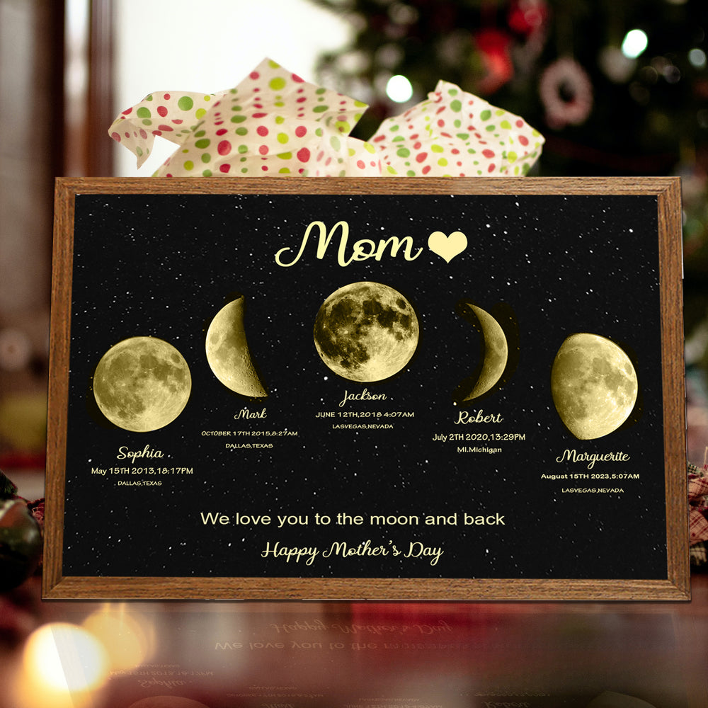 Custom Moon Phase Frame With Text & Date- Custom Art Frame for Mom/Mommy's Universe