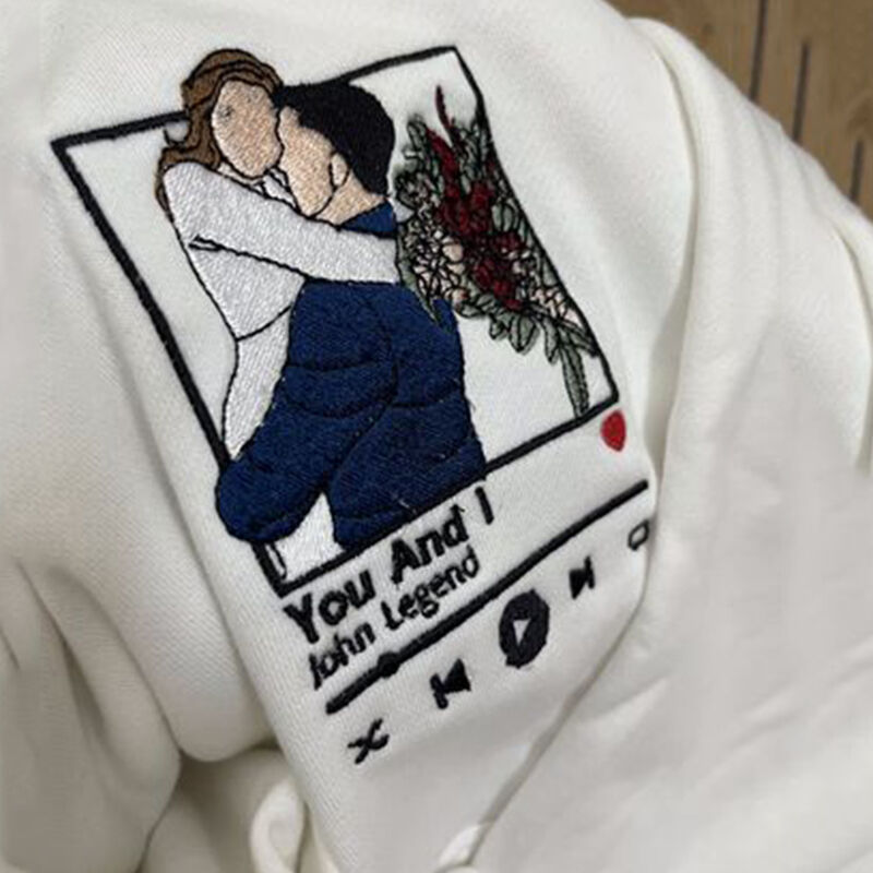 Custom Embroidered Spotify Sweatshirt Couple Portrait from Photo with Music Player Sweatshirt