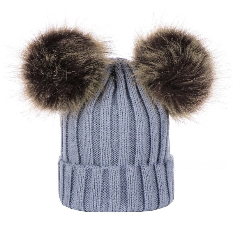 Custom Beanie Personalized Embroidered Name Faux Fur Double Pom Pom Beanie