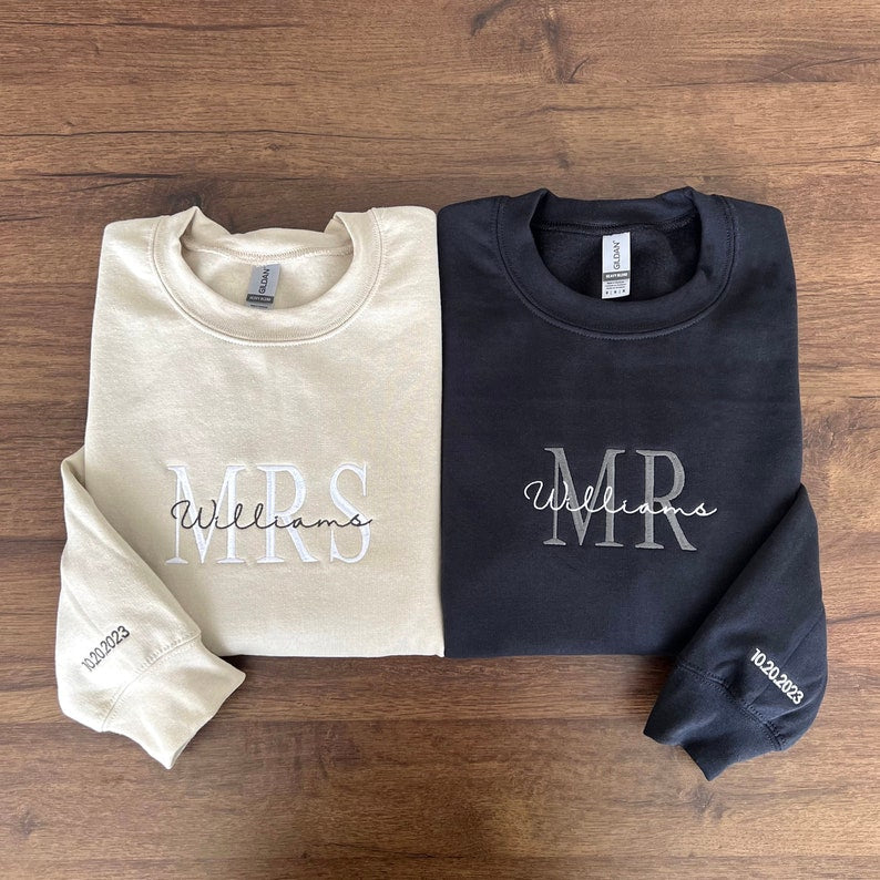 Custom Mrs. Embroidered Sweatshirt Personalized Future Hubby Wifey Sweatshirt for Engagement