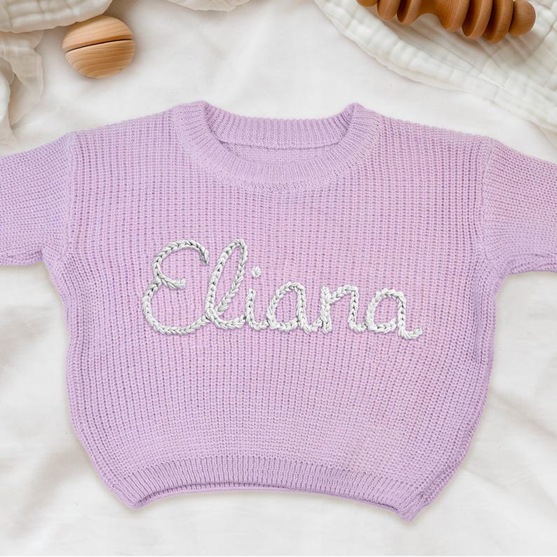 Personalized Baby Sweater Custom Hand Embroidered Knit Sweater with Name Gift for Newborn