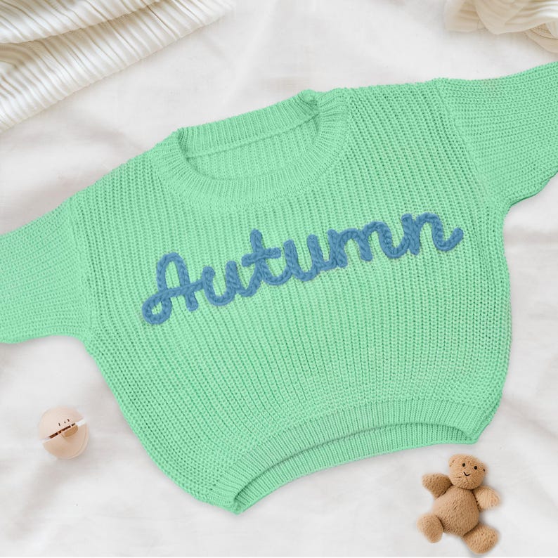 Personalized Baby Sweater Custom Hand Embroidered Knit Sweater with Name Gift for Newborn
