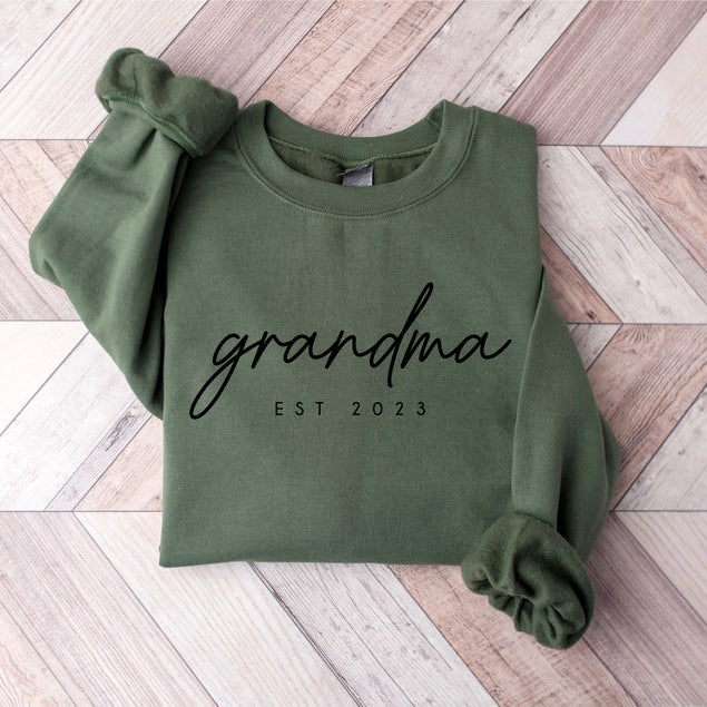 Custom Grandma Sweatshirt with Kids Name on Sleeve Unique Nana Est Gift for Family