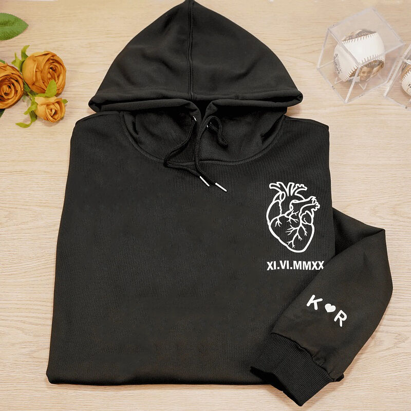 Custom Couple Matching Heart Hoodie Personalized Roman Numerals Hoodie Gift For Couple