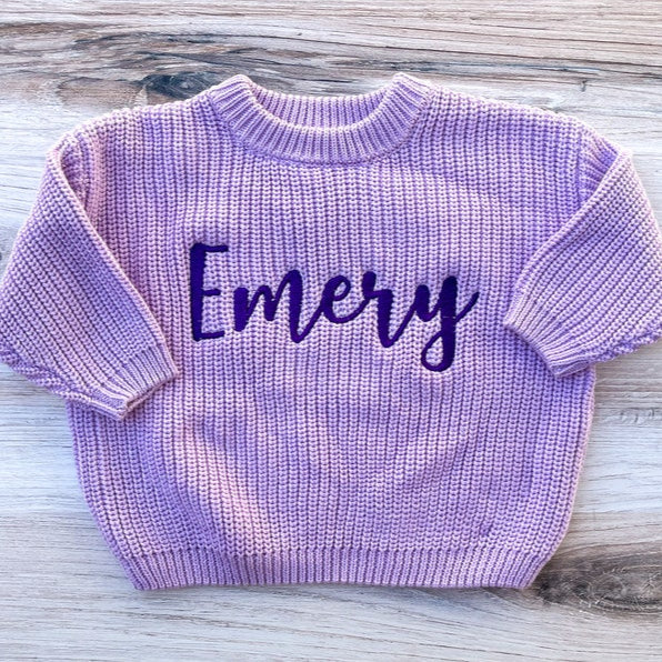 Personalized Embroidered Sweater Custom Oversized Chunky Baby Name Sweater