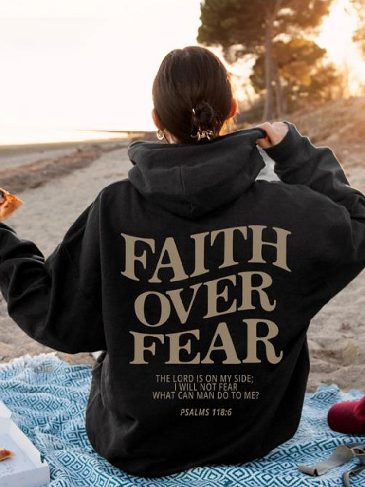 Women's Inspirational Faith Over Fear The Lord In On My Side Printed Hoodie
