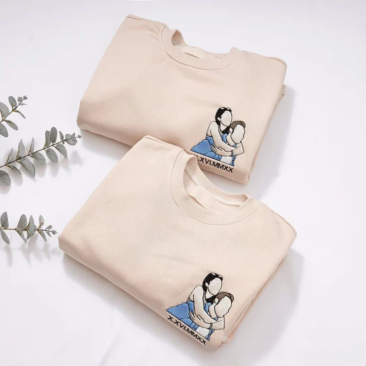 Personalized Embroidered Couple Photo Sweatshirt with Roman Numerals