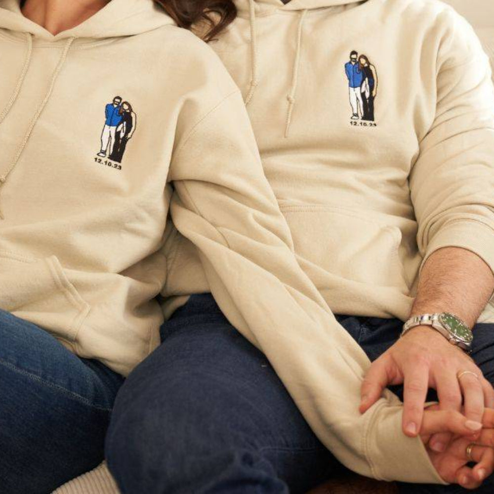 Custom Embroidery Hoodie Personalized Couple Portrait from Photo Hoodie Unique Gift for Lover & Family
