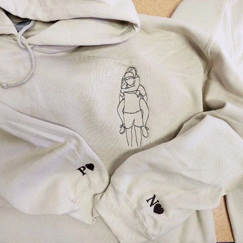 Custom Couple Hoodie Embroidered Couple Outline Portrait from Photo Hoodie Unique Gift for Couple