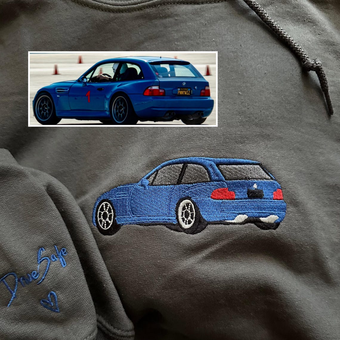 Personalized Embroidered Car Photo with Name Sweatshirt Unique Gift for Car Lovers