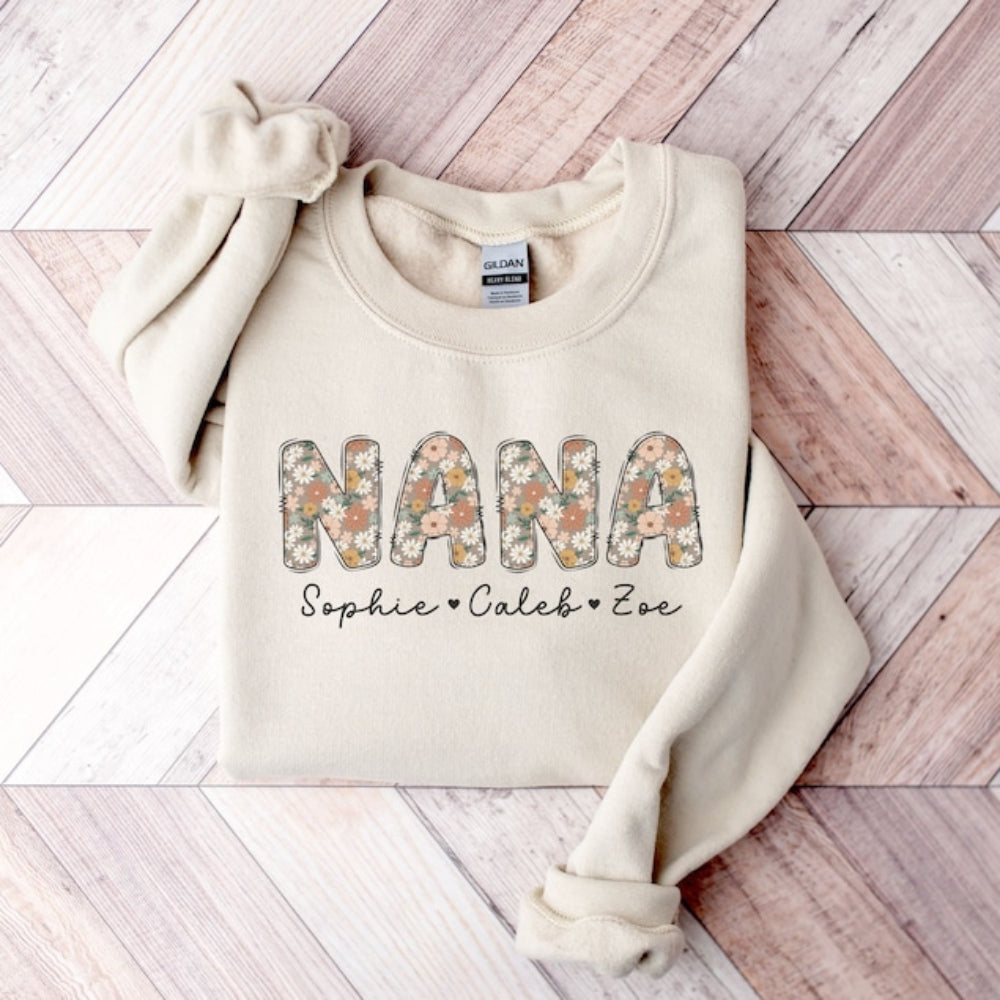 Personalized Nana with Kid Names Printed Sweatshirt Mother's Day Gift for Grandma