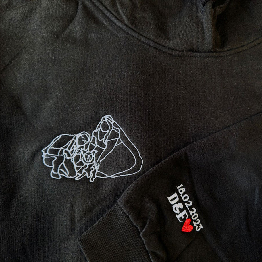 Custom Embroidery Family Hoodie Couple Portrait Outline from Photo Hoodie Unique Gift for Family