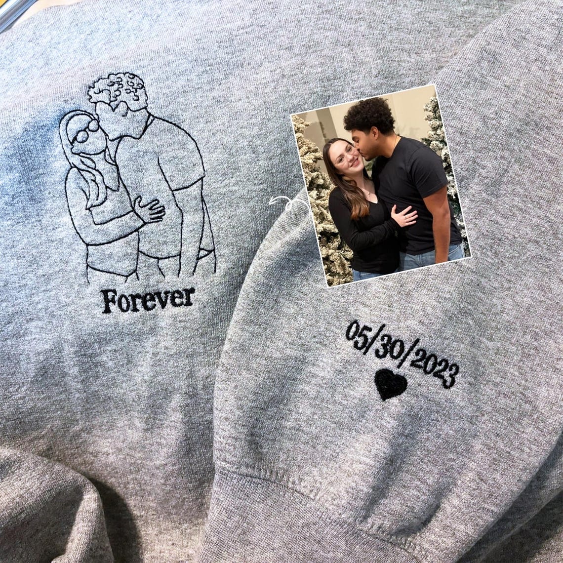 Custom Embroidery Family Hoodie Couple Portrait Outline from Photo Hoodie Unique Gift for Family