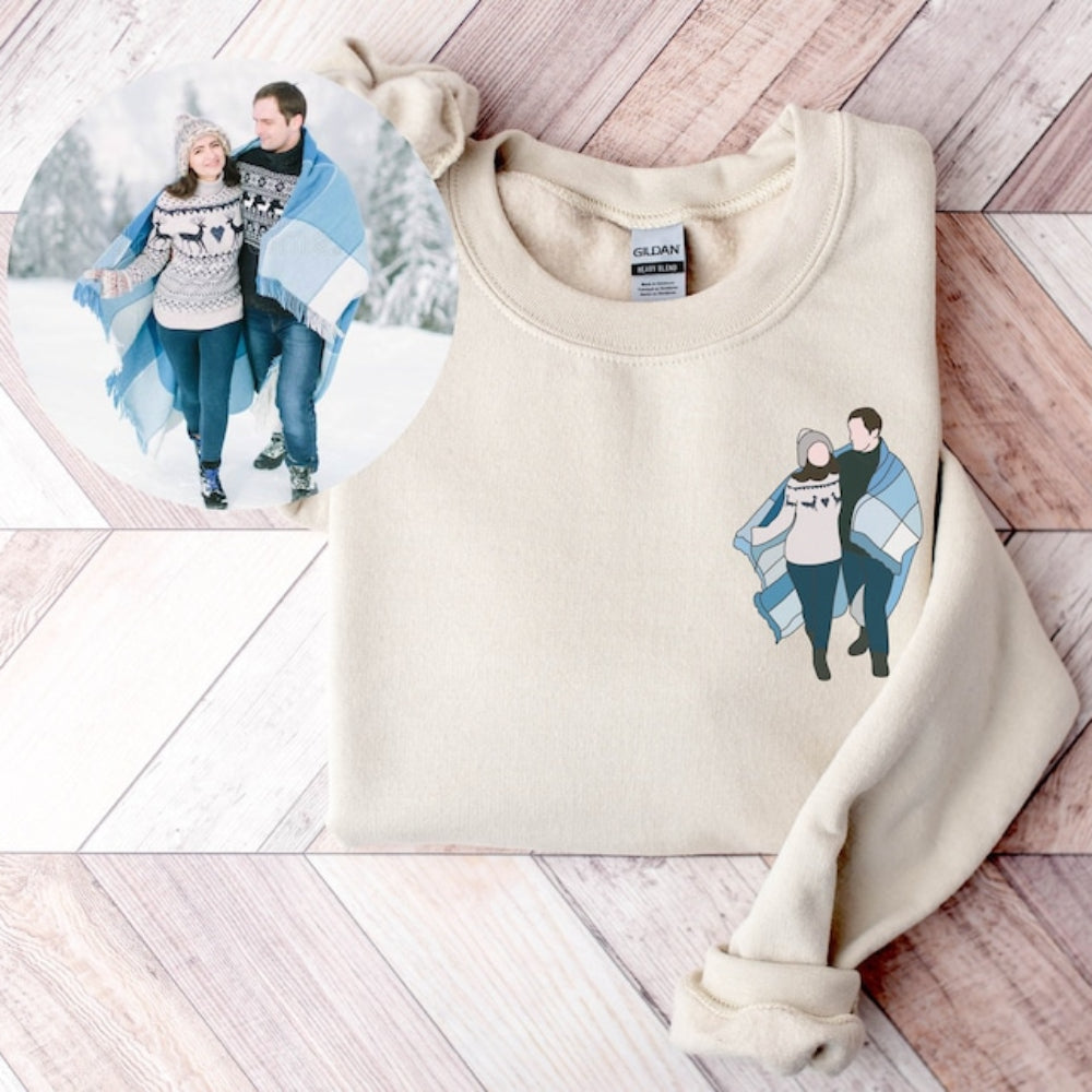 Custom Embroidered Couple Portrait from Photo Sweatshirt