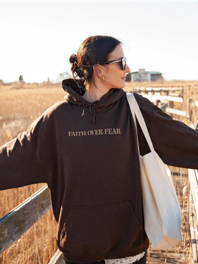 Women's Inspirational Faith Over Fear The Lord In On My Side Printed Hoodie