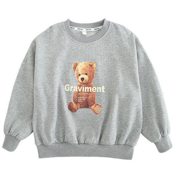 Kids Teddy Bear Graphic Sweatshirt Unisex Relaxed Fit Cute Crewneck Pullover