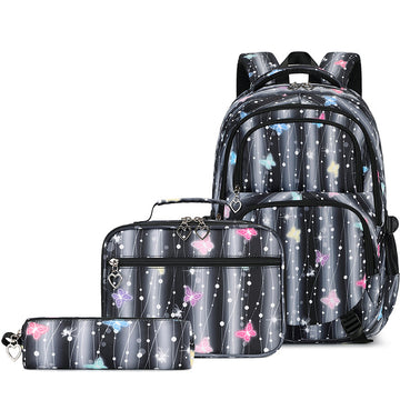 3pcs Butterfly Backpack Set Colorful Printed Bookbag Kit Lunch Bag