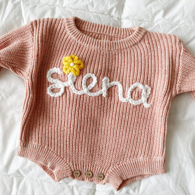 Custom Baby Knit Bodysuit Personalized Hand Embroidered Name Baby Romper